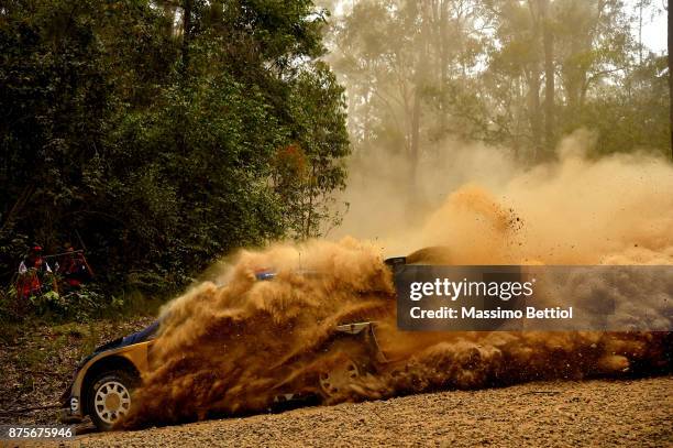 Sebastien Ogier of France and Julien Ingrassia of France compete in their M-Sport WRT Ford Fiesta WRC during Day Two of the WRC Australia in special...