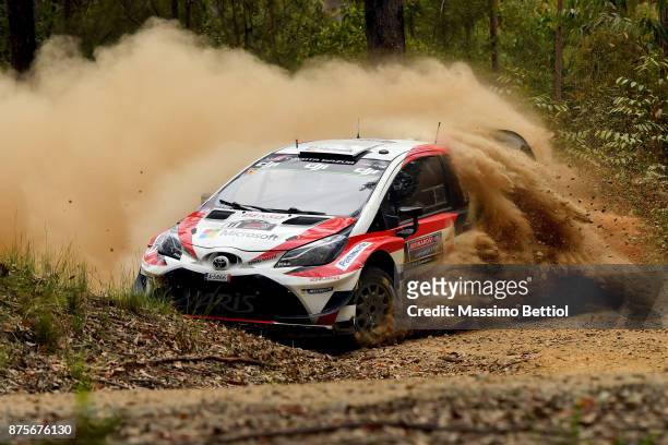 Esapekka Lappi of Finland and Janne Ferm of Finland compete in their Toyota Gazoo Racing WRT Toyota Yaris WRC during Day Two of the WRC Australia in...
