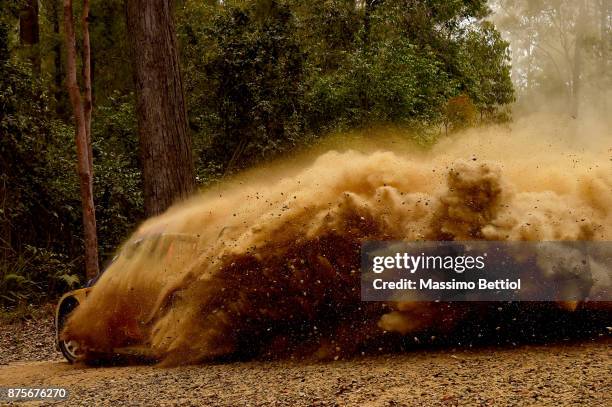 Sebastien Ogier of France and Julien Ingrassia of France compete in their M-Sport WRT Ford Fiesta WRC during Day Two of the WRC Australia in special...