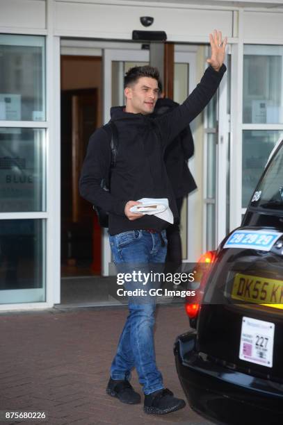 Aljaz Skorjanec seen leaving his hotel to head to rehearsals at the Tower Ballroom on November 18, 2017 in Blackpool, England.