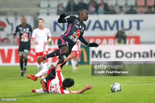 Laurent Abergel of Nancy and Yoane Wissa of Ajaccio during the Ligue 2 match between AS Nancy and AC Ajaccio on November 17, 2017 in Nancy, France.