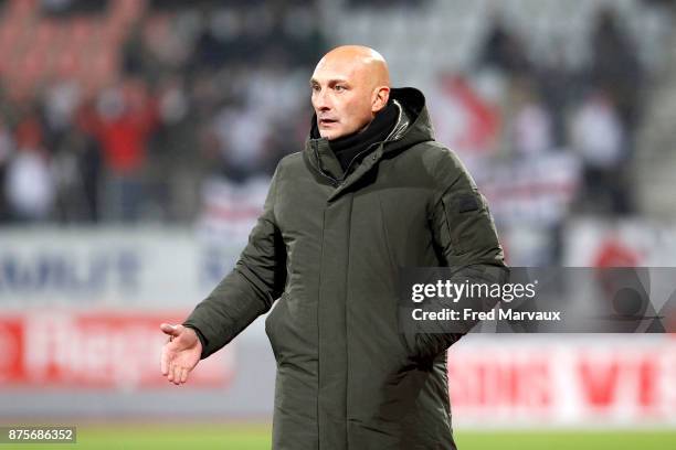Olivier Pantaloni coach of Ajaccio during the Ligue 2 match between AS Nancy and AC Ajaccio on November 17, 2017 in Nancy, France.