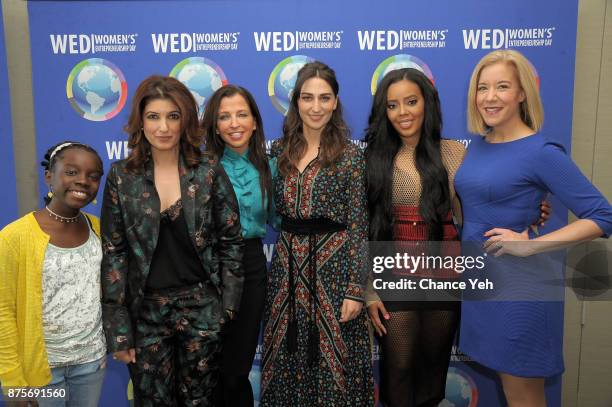 Mikaila Ulmer, Twinkle Khanna, Wendy Diamond, Sara Bareilles, Angela Simmons and Veronica Dagher attend 2017 Women's Entrepreneurship Day at The...