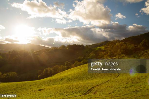 a beautiful day for this amazing view across the pyrenees mountain ranges - camino de santiago pyrenees stock pictures, royalty-free photos & images