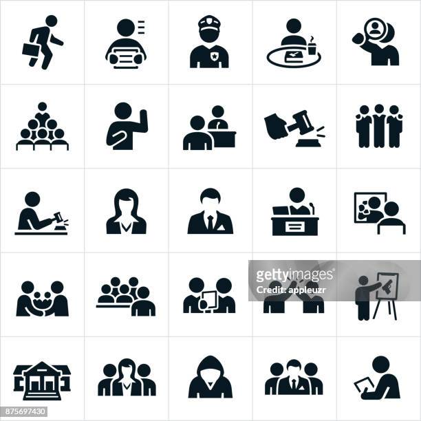 courtroom icons - testimonies stock illustrations