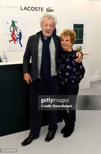 Sir Ian McKellen and Dena Hammerstein attend Lacoste VIP Lounge during 2017 ATP World Tour Semi- Finals at The O2 Arena on November 18, 2017 in...