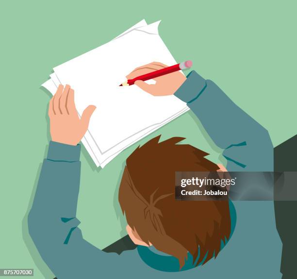 kind zeichnung draufsicht - young person writing stock-grafiken, -clipart, -cartoons und -symbole