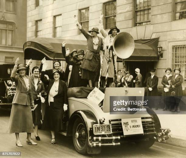 Under the auspices of the Women's Organization for National Prohibition Reform, a motorcade started out from the home of Mrs. Christian R. Holmes of...