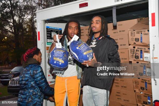 Takeoff and Quavo of The Migos attend The Migos Turkey Drive at 799 Hutchins Road on November 17, 2017 in Atlanta, Georgia.