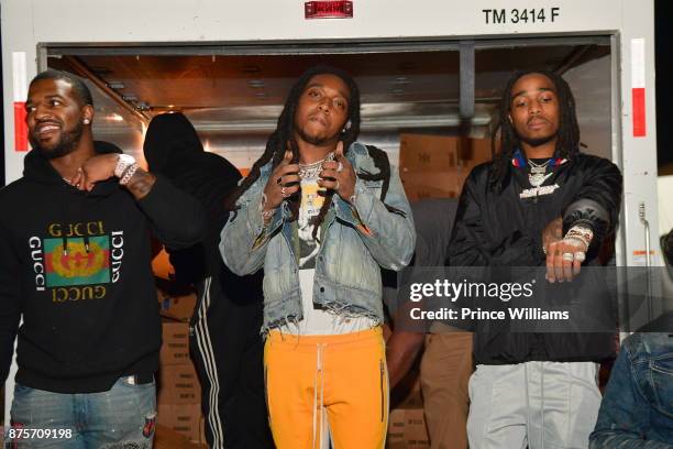 Takeoff and Quavo of The Migos attend The Migos Turkey Drive at 799 Hutchins Road on November 17, 2017 in Atlanta, Georgia.