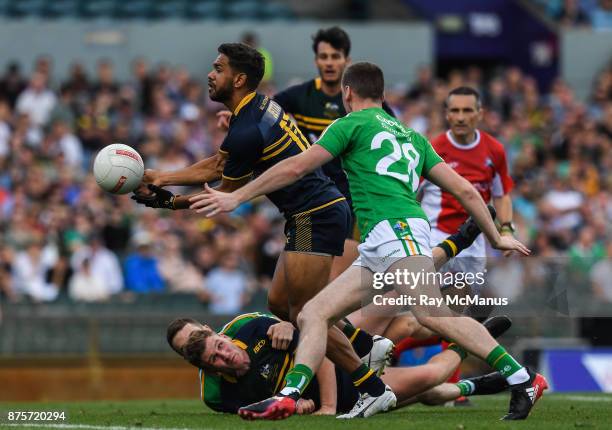 Perth , Australia - 18 November 2017; Neville Jetta of Australia is tackled by Conor Sweeney of Ireland during the Virgin Australia International...