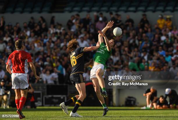 Perth , Australia - 18 November 2017; Kevin Feely of Ireland is tackled by Ben Brown of Australia during the Virgin Australia International Rules...