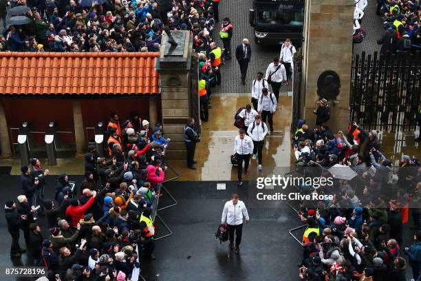 Dylan Hartley of England arrives at the stadium with team mates during the Old Mutual Wealth Series match between England and Australia at Twickenham...