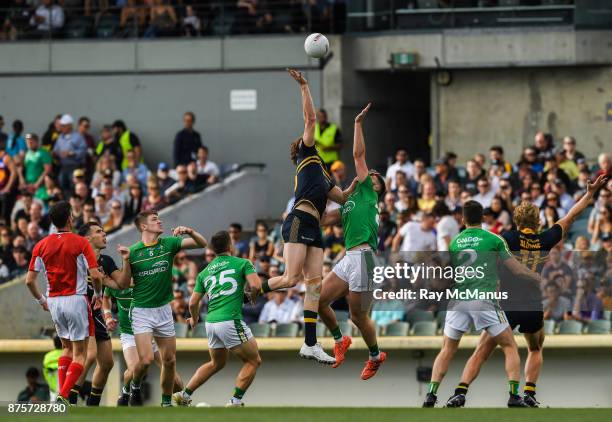 Perth , Australia - 18 November 2017; Aidan O Shea of Ireland is tackled by Ben Brown of Australia as they both jump for the ball during the Virgin...