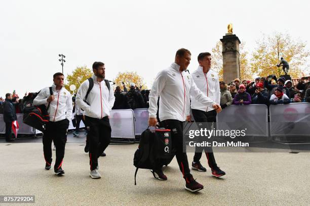 Dylan Hartley of England arrives at the stadium with team mates during the Old Mutual Wealth Series match between England and Australia at Twickenham...