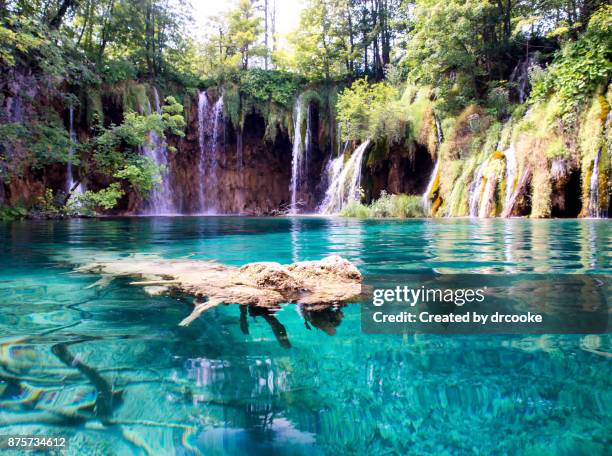 green lake and waterfall - plitvice lakes national park stock pictures, royalty-free photos & images