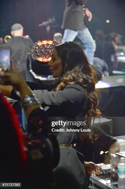 Mariana Downing attend boyfriend Marc Anthony concert at AmericanAirlines Arena on November 17, 2017 in Miami, Florida.