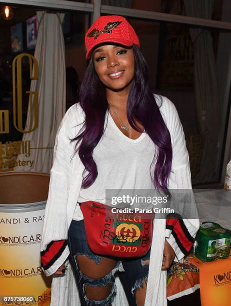 Personality/rapper Rasheeda attends Kandi Cares Foundation Thanksgiving Blessings Collection Day Food Drive at Old Lady Gang on November 17, 2017 in...