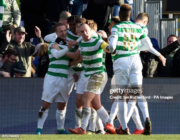 Celtics Leigh Griffiths celebrates with Dedryck Boyata, Kieran Tierney and Scott Brown after scoring his side's first goal of the game during the...