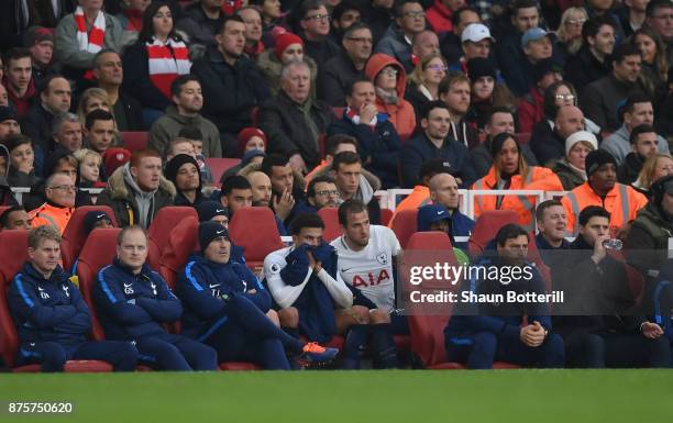 Dele Alli and Harry Kane of Tottenham Hotspur Tottenham Hotspur are substituted during the Premier League match between Arsenal and Tottenham Hotspur...