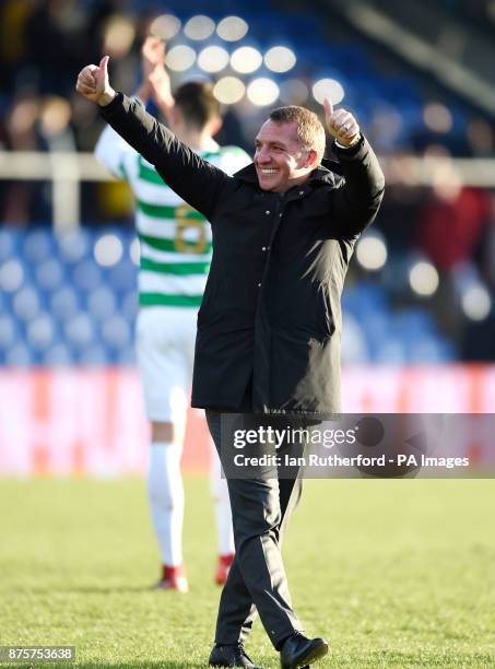 Celtic manager Brendan Rodgers salutes the Celtic fans after the Ladbrokes Scottish Premiership match at the Global Energy Stadium, Dingwall.