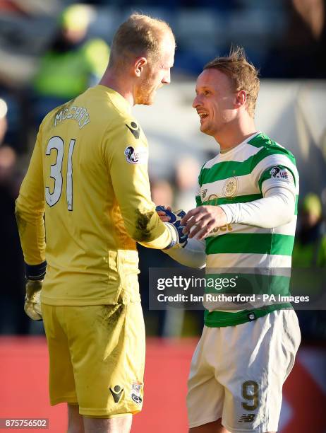 Celtic's Leigh Griffiths shakes hands with Ross County's goalkeeper Aaron McCarey after the Ladbrokes Scottish Premiership match at the Global Energy...