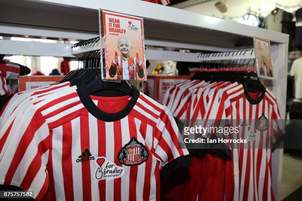 Shirts hang in the Club store, proceeds from which will go to help build a Holiday home/retreat in the memory of Bradley Lowrey during the Sky Bet...