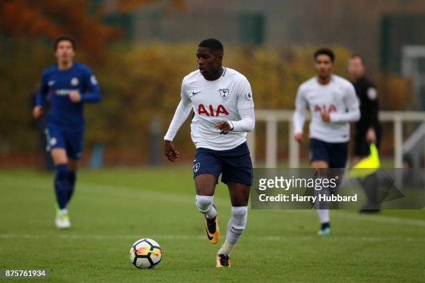 Shilow Tracey of Tottenham Hotspur in action during a Premier League 2 match between Tottenham Hotspur and Chelsea at Tottenham Hotspur training...