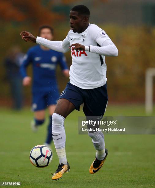 Shilow Tracey of Tottenham Hotspur in action during a Premier League 2 match between Tottenham Hotspur and Chelsea at Tottenham Hotspur training...