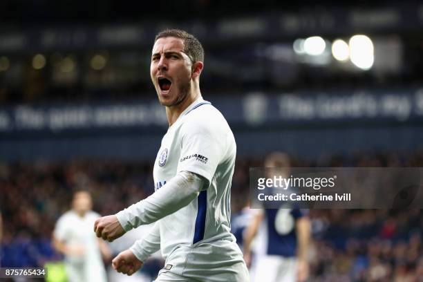 Eden Hazard of Chelsea celebrates his side's first goal during the Premier League match between West Bromwich Albion and Chelsea at The Hawthorns on...