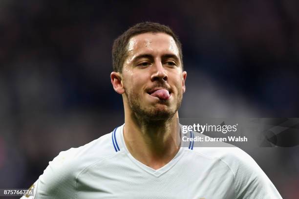 Eden Hazard of Chelsea celebrates scoring his side's second goal during the Premier League match between West Bromwich Albion and Chelsea at The...