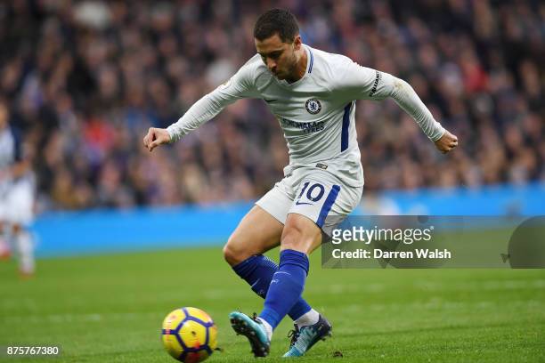 Eden Hazard of Chelsea scores his side's second goal during the Premier League match between West Bromwich Albion and Chelsea at The Hawthorns on...