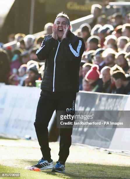 Ross County manager Owen Coyle shout instructions from the touchline during the Ladbrokes Scottish Premiership match at the Global Energy Stadium,...