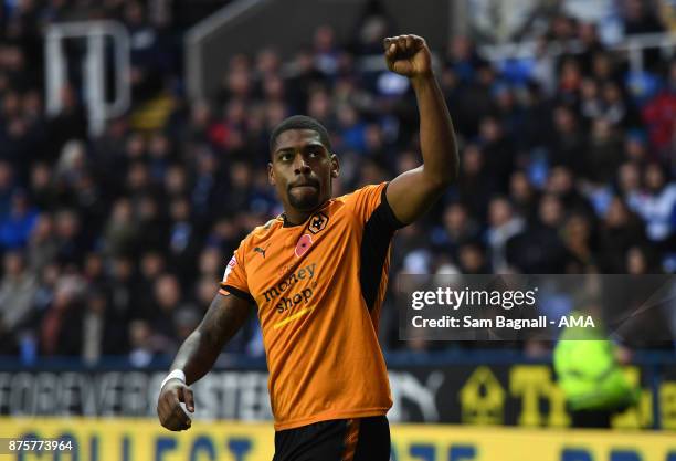 Ivan Cavaleiro of Wolverhampton Wanderers celebrates after scoring a goal to make it 0-1 during the Sky Bet Championship match between Reading and...