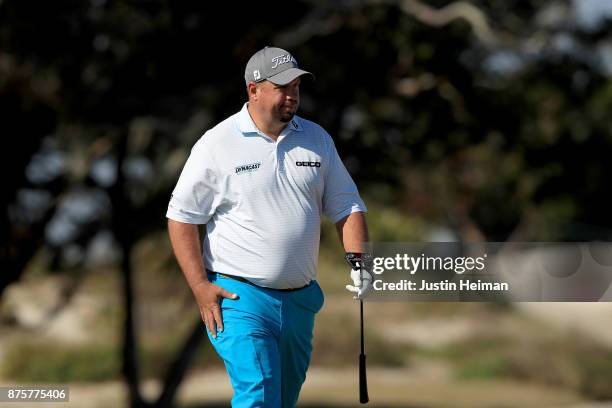 Brendon de Jonge of Zimbabwe looks on on the 15th green during the second round of The RSM Classic at Sea Island Golf Club Seaside Course on November...