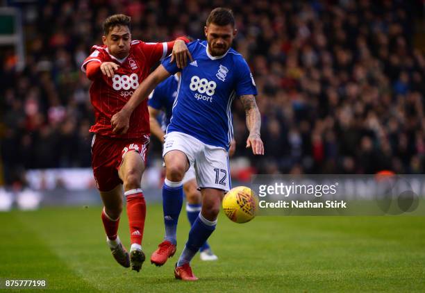 Tyler Walker of Nottingham Forest and Harlee Dean of Birmingham City in action during the Sky Bet Championship match between Birmingham City and...