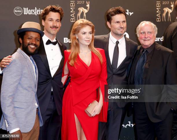 Eric Kabongo, Florian David Fitz, Palina Rojisnki, Simon Verhoeven and Michael Verhoeven arrive at the Bambi Awards 2017 at Stage Theater on November...