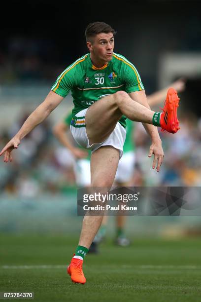 Shane Walsh of Ireland kicks on goal during game two of the International Rules Series between Australia and Ireland at Domain Stadium on November...