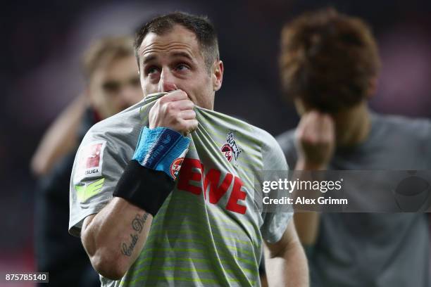Team captain Matthias Lehmann of Koeln reacts after the Bundesliga match between 1. FSV Mainz 05 and 1. FC Koeln at Opel Arena on November 18, 2017...