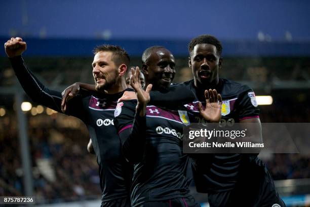 Albert Adomah of Aston Villa scores his second goal for Aston Villa during the Sky Bet Championship match between Queens Park Rangers and Aston Villa...