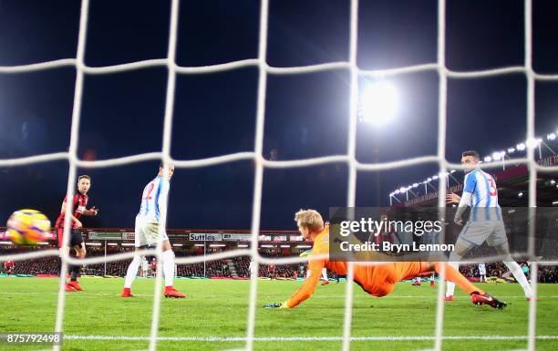 Callum Wilson of AFC Bournemouth scores his side's fourth and his hat trick goal during the Premier League match between AFC Bournemouth and...