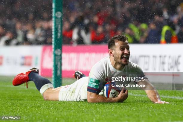 Danny Care of England scores a try during the Old Mutual Wealth Series match between England and Australia at Twickenham Stadium on November 18, 2017...