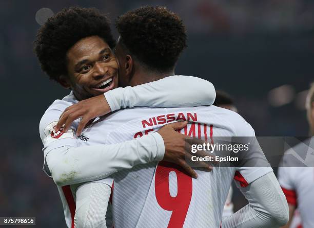 Luiz Adriano and Ze Luis of FC Spartak Moscow celebrate after scoring a goal during the Russian Premier League match between FC Krasnodar v FC...