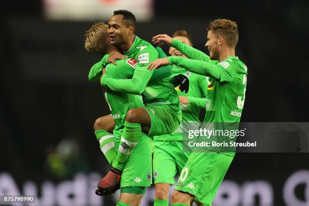 Raffael of Moenchengladbach celebrates after he scored a goal to make it 3:0 during the Bundesliga match between Hertha BSC and Borussia...