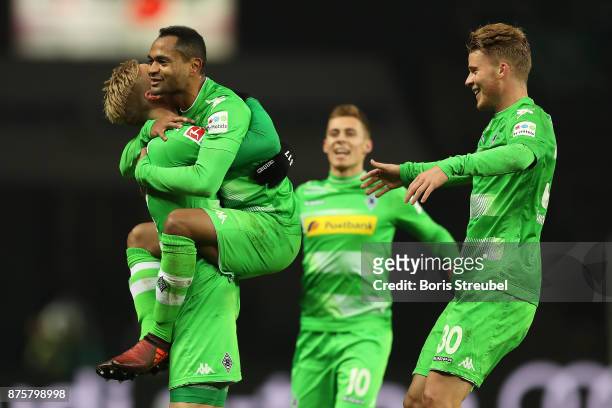 Raffael of Moenchengladbach celebrates after he scored a goal to make it 3:0 during the Bundesliga match between Hertha BSC and Borussia...