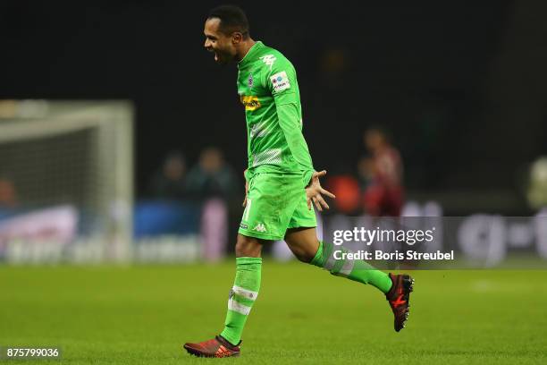 Raffael of Moenchengladbach celebrates after he scored a goal to make it 3:0 during the Bundesliga match between Hertha BSC and Borussia...