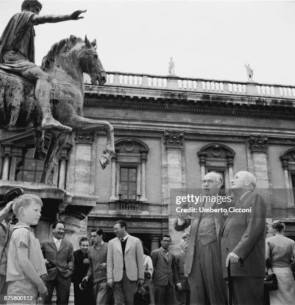 American statesman and former President of the United States Harry Truman for an official visit in Rome in 1956.