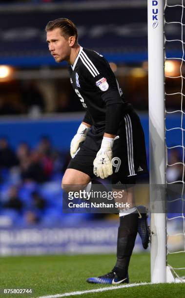 Tomasz Kuszczak of Birmingham City cleans his boots during the Sky Bet Championship match between Birmingham City and Nottingham Forest at St Andrews...