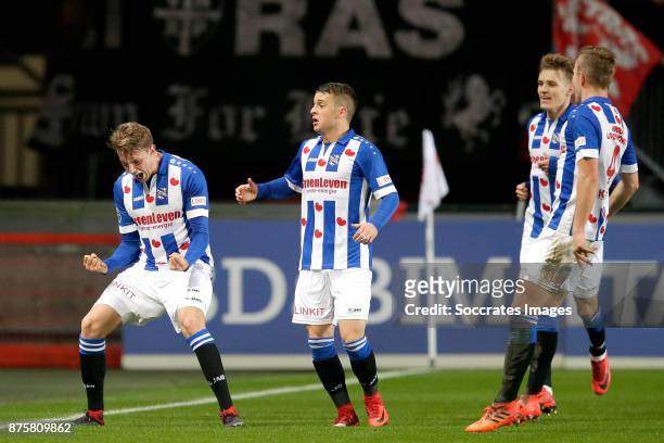 Daniel Hoegh of SC Heerenveen celebrates 0-1 with Nicolai Naess of SC Heerenveen, Martin Odegaard of SC Heerenveen, Nicolai Naess of SC Heerenveen...