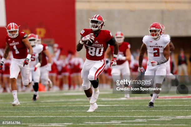 November 18: Indiana Hoosier tight end Ian Thomas with the 57 yard touchdown catch during the game between the Rutgers Scarlet Knights and Indiana...